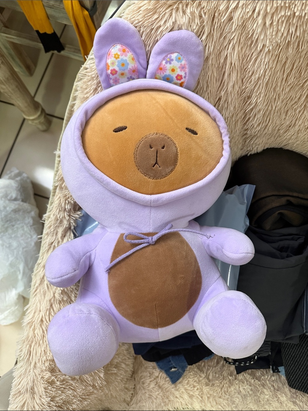 Lilac Bunny Bear Plush Toy with Brown Face & Belly – Soft Cuddly Stuffed Animal